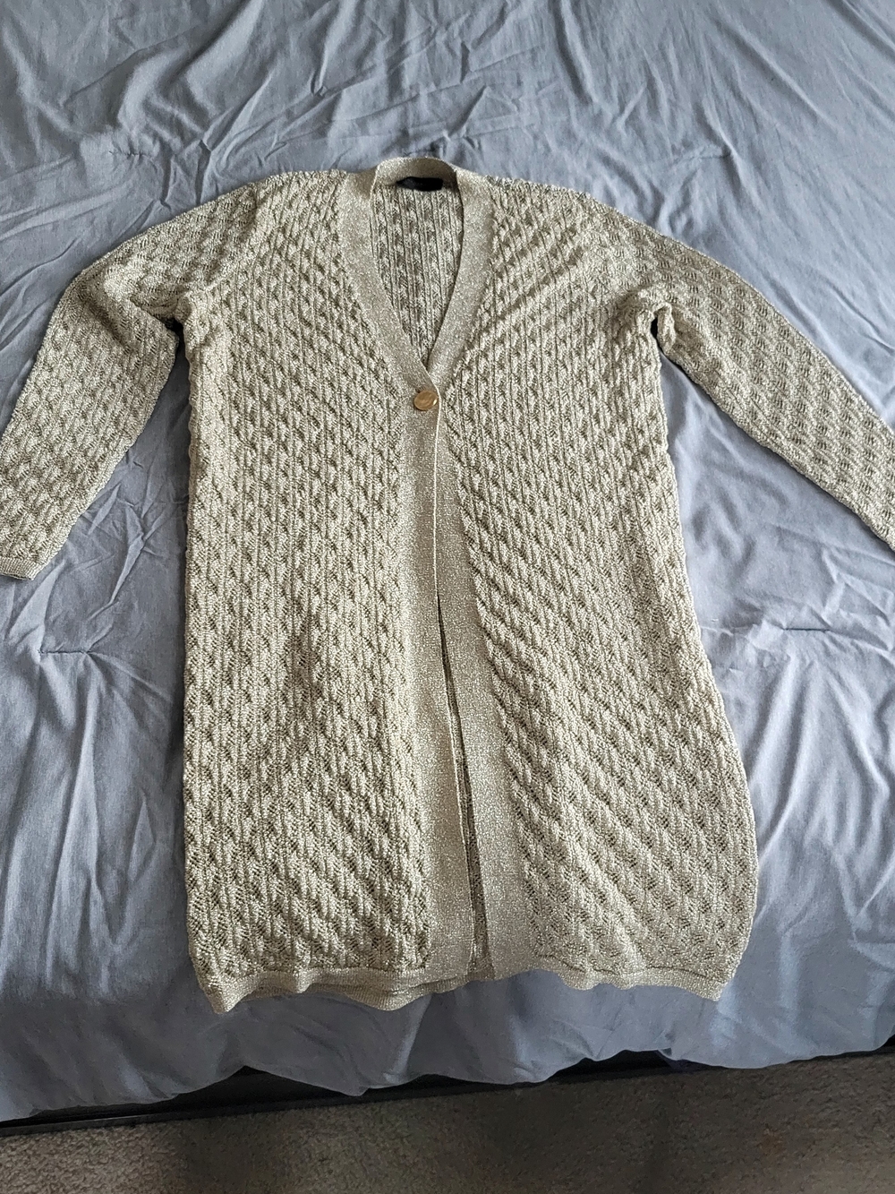 Donna Karan Cream Open-Knit Longline Cardigan